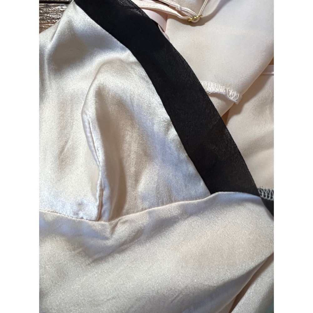 Victorias Secret Champagne Satin Slip Dress Black Trim Cross Back Medium 327588 - Picture 10 of 16